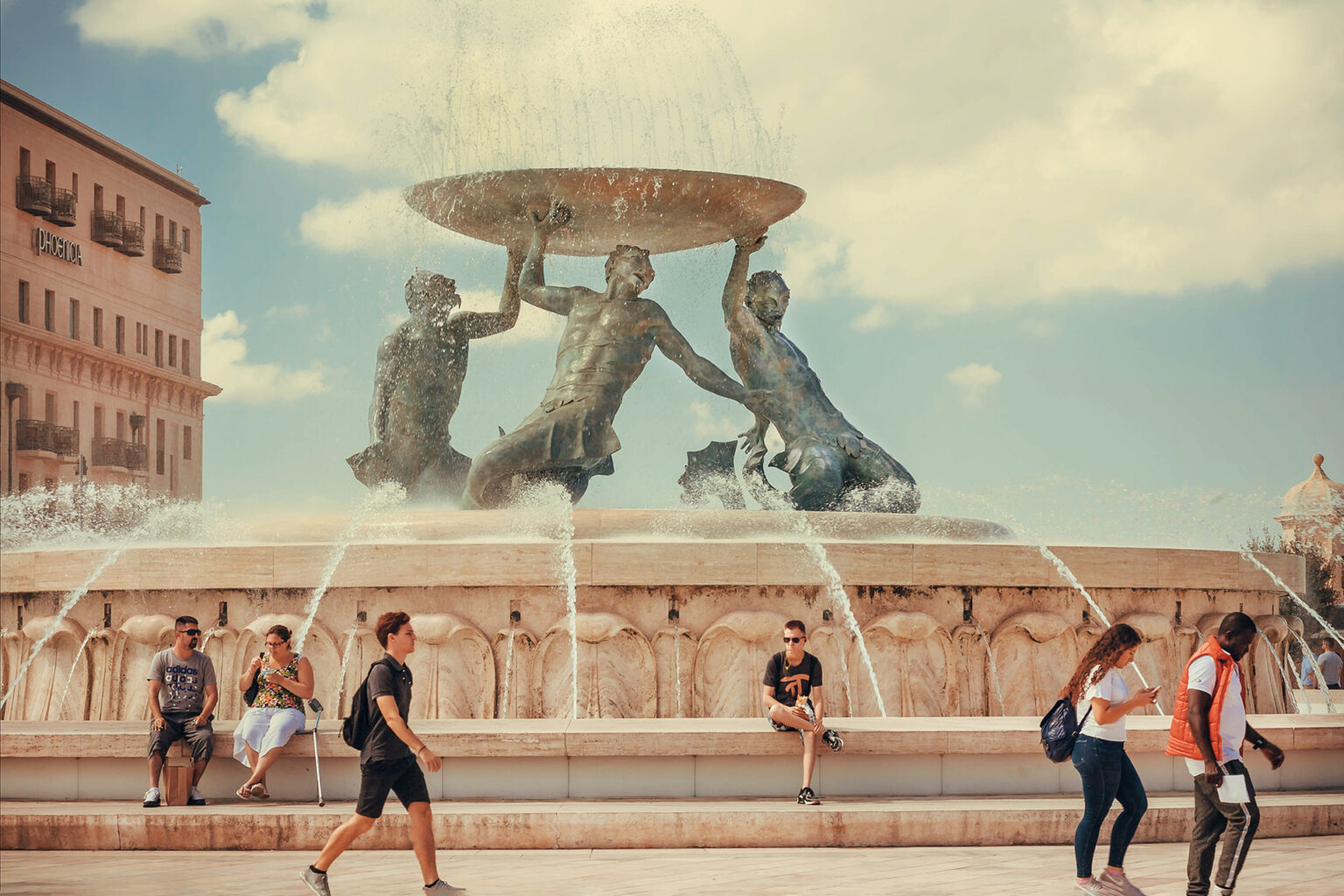 Valletta,,Malta:,Famous,Landmark,Of,Islan,,The,Triton,Fountain,And